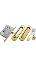 Комплект для раздвижных дверей Morelli MHS150 WC SG (ручки, сантехническая защелка), матовое золото